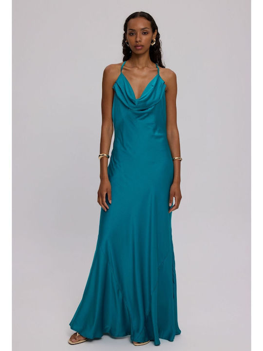 Effie Summer Maxi Slip Dress for Wedding Christening Open Back Petrol