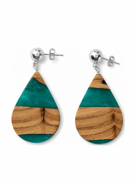 Handgemachte Ohrringe Natürlicher Holz Grün Smaragd 4cm