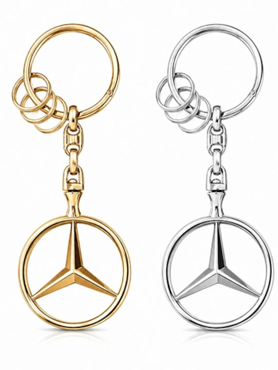 Set Zwei Mercedes-Benz Brussels Depox Schlüsselanhänger Glossy Finish 3 Zusätzliche Ringe 9 Cm Gold Silber