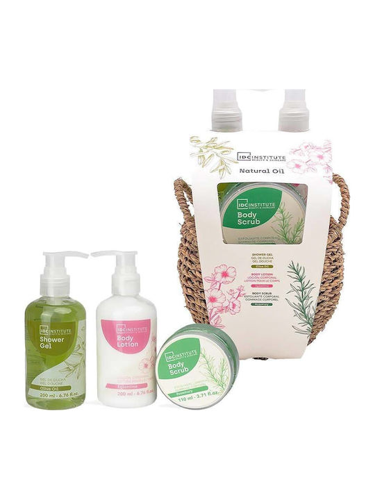 IDC Institute Natural Oil Wicker Basket Big Skin Care Set for Moisturizing & Body Cleaning 4 Pieces