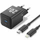 Vention GaN Charger with USB-C Port and USB-C to Lightning Cable 20W Black (TZ-FEPB0-EU-02)