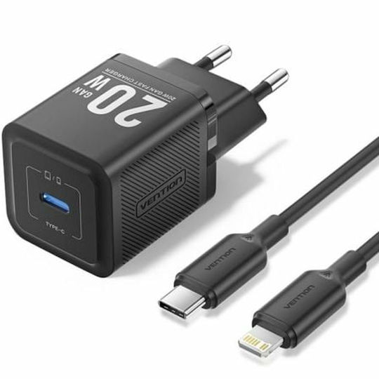 Vention GaN Charger with USB-C Port and USB-C to Lightning Cable 20W Black (TZ-FEPB0-EU-02)