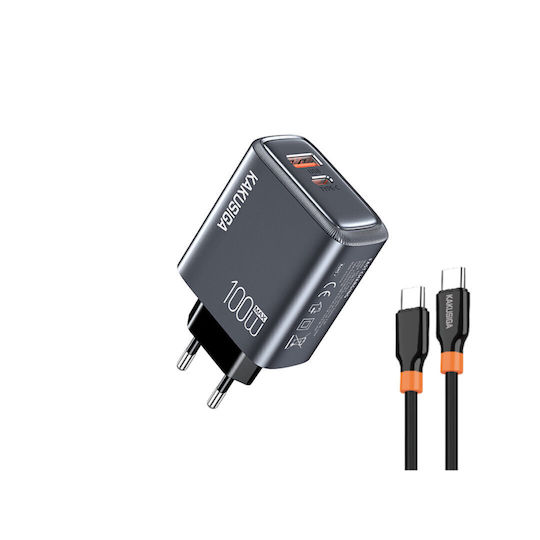Kakusiga Incarcător Cu Port USB-A și Port USB-C și Cablu USB-C 100W Gri (KSC-1680)