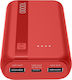 Cellular Line Essential Power Bank 10000mAh 10.5W with 2 USB-A Ports and USB-C Port Red