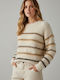 Damen Pullover Gestreift Creme/Braun