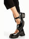 Damen Lackleder Pumps mit Riemchen Schwarz