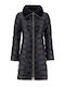Woven Long Women's Puffer Jacket for Winter Black