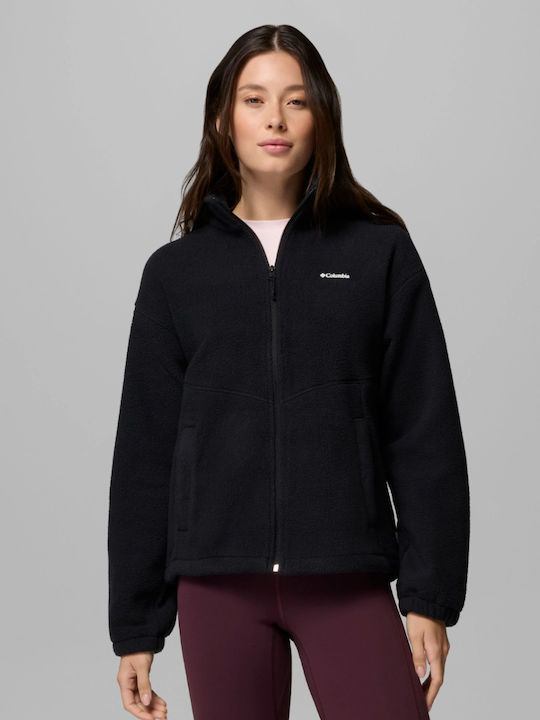 Fleece Damen Strickjacke mit Reissverschluss Schwarz