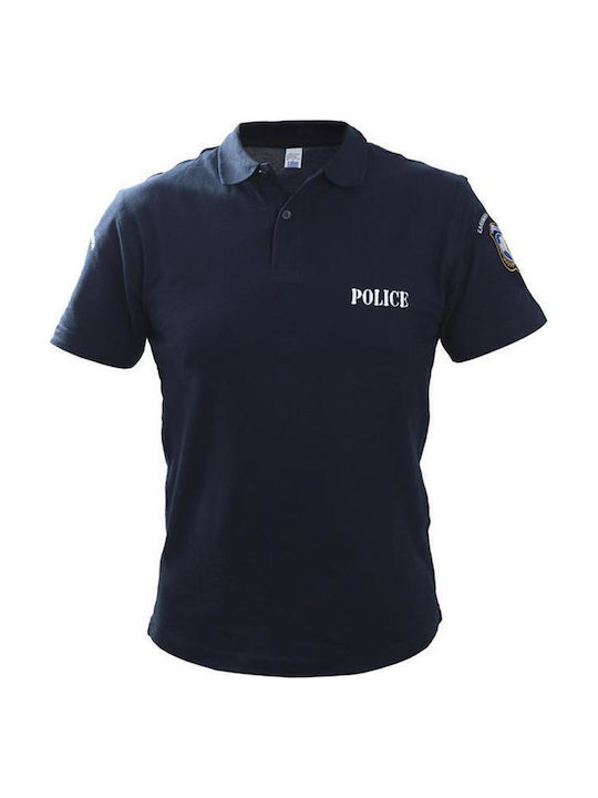 Police Polo Cotton Embroidery Solid Blue L