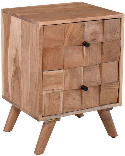 Нощно Шкафче От Масивно Дърво Кафяво 40x35x55см