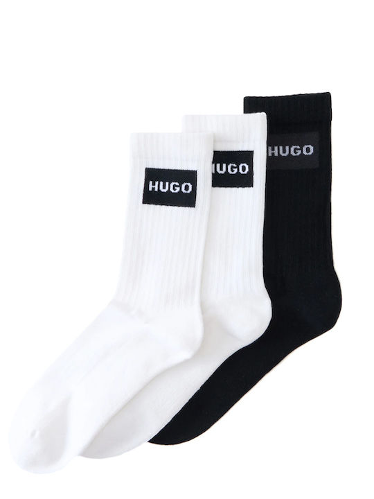 Hugo Рип Лейбъл Лого Мъжки Чорапи Бяло-Черно 3Брой