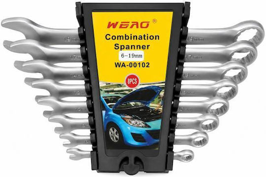 Weag Комплект 8 Германополигони Ключове 6-19мм Съхранителна Основa Wa-00102 Комплект от 8 Комбинирани Ключа