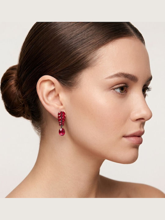 Sk3587 Висящи Обици С Червени Рубинени Кристали – Grekas Jewelry