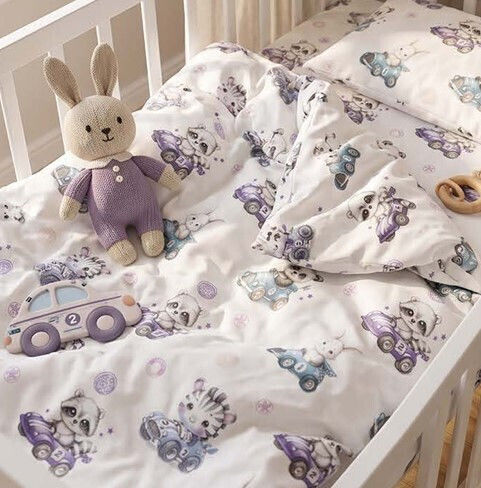 MayHome Set Baby Crib Cotton Beige Sheets 120x160cm