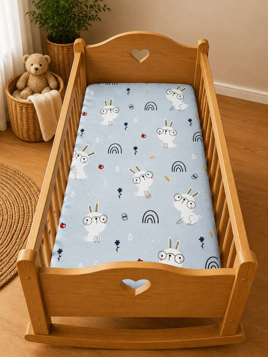 Bunny Bebe Baby Cradle Sheet Cotton Blue 80x110cm