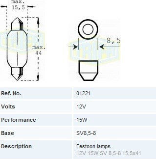 Trifa Autolampen Sockel T10 12V 15W 11*44 Sv8.5-8