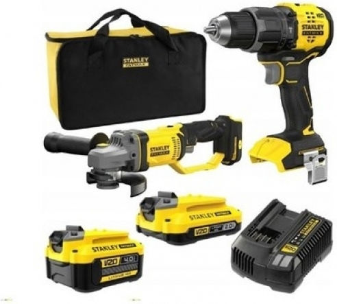 Stanley SFMCK208MDS Set Roată Unghiulară și Mașină de Găurit cu Impact Fără Perii 18V cu 2 Baterii 2Ah - 4Ah și Husă