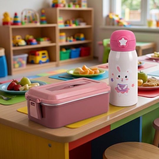 Sidirela Baby Rabbit Ανοξείδωτο Παιδικό Σετ Φαγητού 0.7lt Ισοθερμικό Ροζ