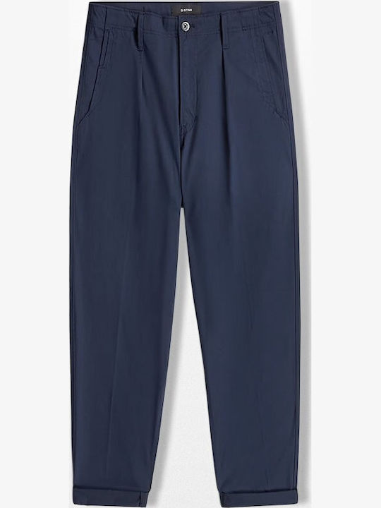 Pleated Men's Chino Trousers Blue