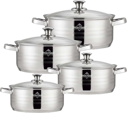 Swiss Haus Set 4 Stainless Steel Stockpots 24 26 28 30cm Lids Silver Swiss Haus Set 4 Stainless Steel Stockpots 24 26 28 30cm Lids Silver