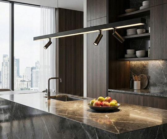 Luma Black LED Pendant Ceiling Light with Warm White Light Rail