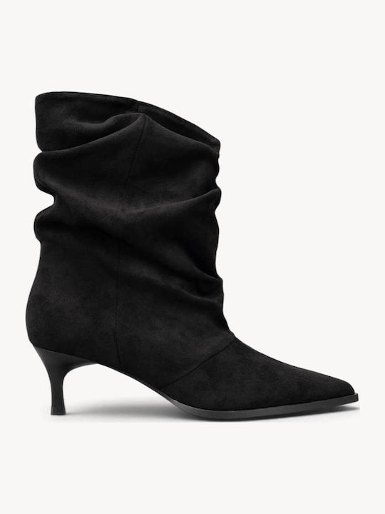 Black Ankle Boots Soft Ruching Kitten Heel