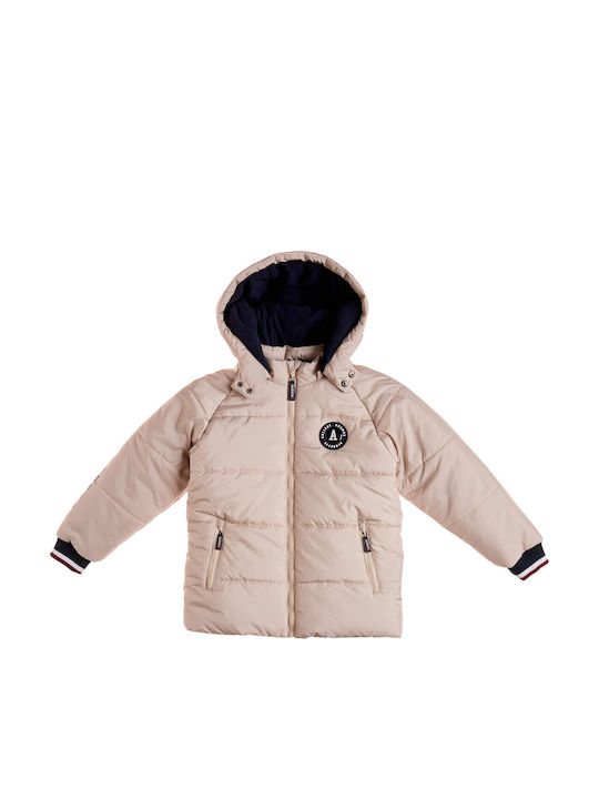 Waterproof Kids Casual Short Jacket with Lining and Hood Beige
