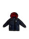 Waterproof Kids Casual Short Jacket with Lining and Hood Navy Blue