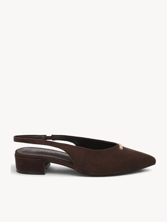 Brown Slingback Ballerina Shoes Minimal Metalli...