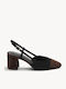 Schwarze Wildleder Slingback Pumps Cap Toe Doppelriemen