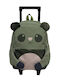 abo Born To Be Pandastic School Trolley Bag Kindergarten With Water Bottle Holder Green 26 x 12 x 35cm