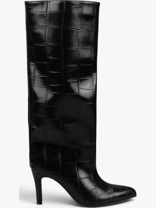 Cizme Croco Mate Negre Toc Subțire