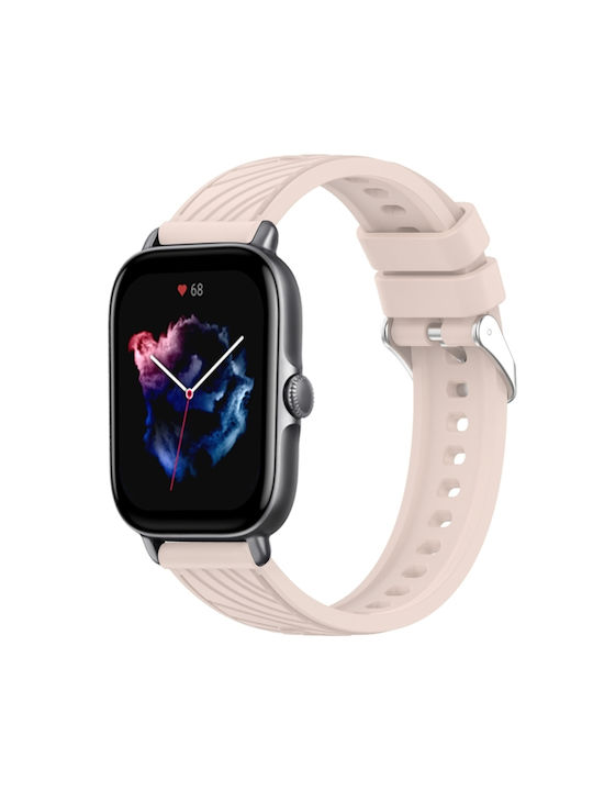 Amazfit Gts 3 Каишка с райе текстура 20 мм силиконова за часовник розова