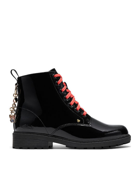Tessyn Shine O Leather Kids Ankle Boots with Laces Black