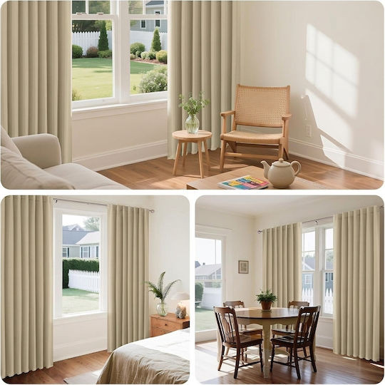 Joydeco Σετ Κουρτίνες Παραθύρου με Τούνελ Beige 107x158εκ.