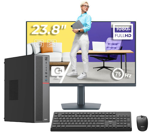 OptimX T5 SFF + 24" FHD Monitor + Wired Keyboard And Mouse Kit Recondiționat Grad A (Core i3-9100/16GB/1TB SSD/W11 Pro)