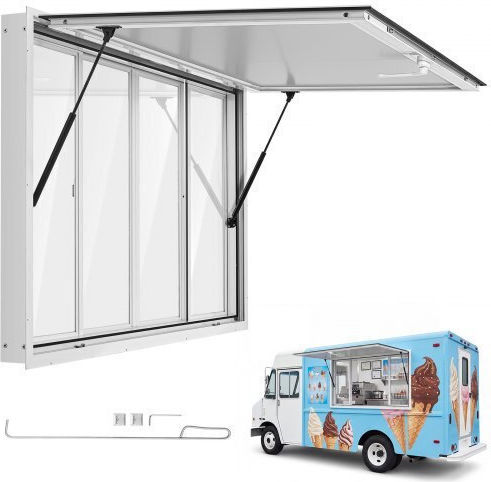 Vevor Concession Window 1524x915mm Service Window Aluminum Alloy Food Truck Serving Base Up To 85 Degrees 4 Sliding Acrylic Windows Awning Door Tow Hook Water Resistant
