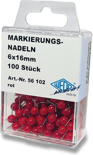 Wedo Щифтове За Бележки 6 X 16 Mm 100 Бройки Червени