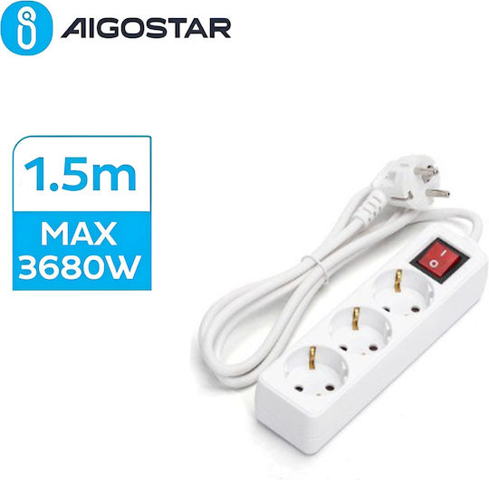 Aigostar Захранваща Лента 3 Изхода с Превключвател и Кабел 1.5м