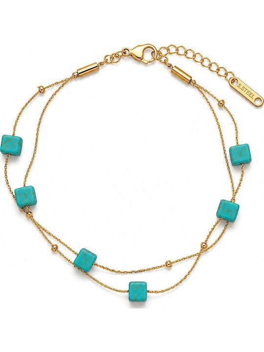 FantazyStores Gold Plated Steel Anklet Light Blue