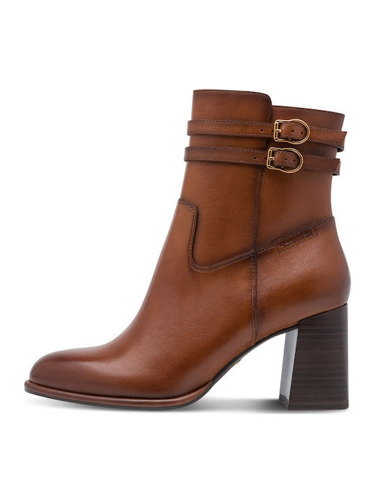 Leder Damen Stiefeletten mit Mittelhohem Absatz Tabac