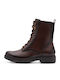 Leder Damen Kampfstiefel mit Hohem Absatz Braun