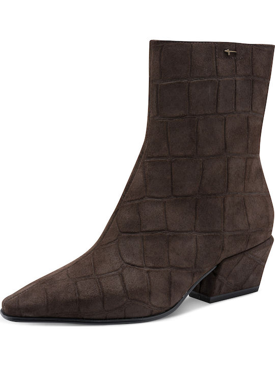 Leder Damen Stiefeletten mit Mittelhohem Braun Absatz