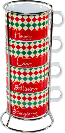 Bialetti Σετ Φλιτζάνια Cappuccino από Πορσελάνη Κόκκινα 160ml 4τμχ