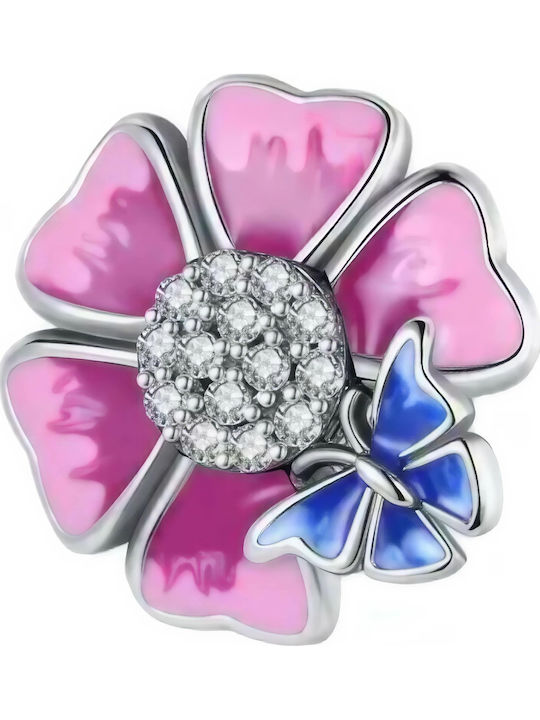 Trusky Hängender Charm Blume aus Rosa Vergoldetem Silber mit Zirkon Rosa