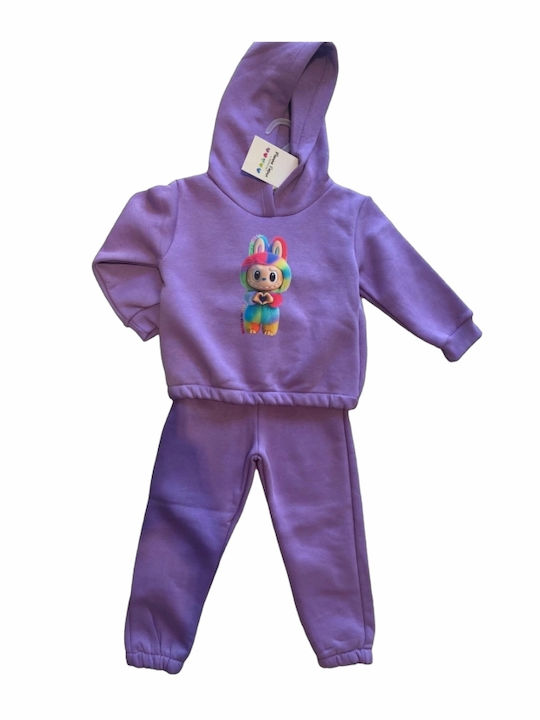 Serafino Kids Sweatpants Set With Purple Top
