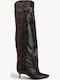 Braune Damenstiefel mit Gürtel am Körper Über dem Knie verlängerte Silhouette
