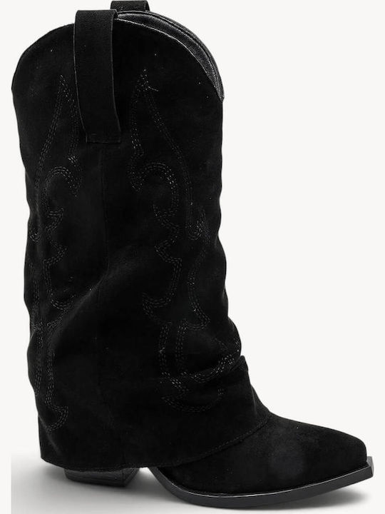 Schwarze Wildleder Damenstiefel Mit Cowboy Pelz...