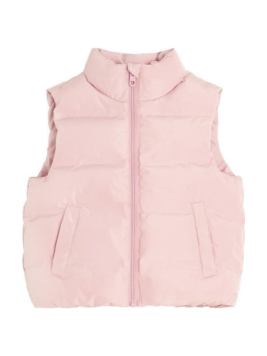 Kids Casual Sleeveless Short Pink Jacket