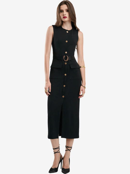 Summer Midi Shirt Dress Black